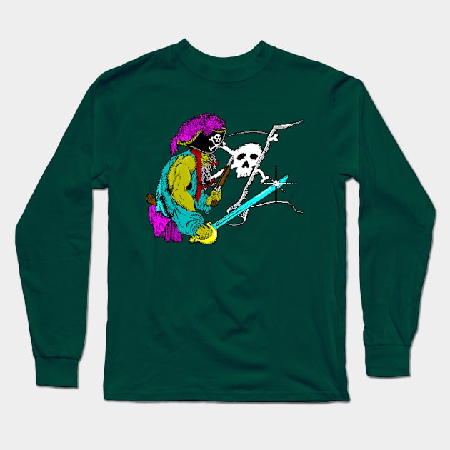 Halloween Pirate 8 Bit Art Long Sleeve T-Shirt by 8 Fists of Tees